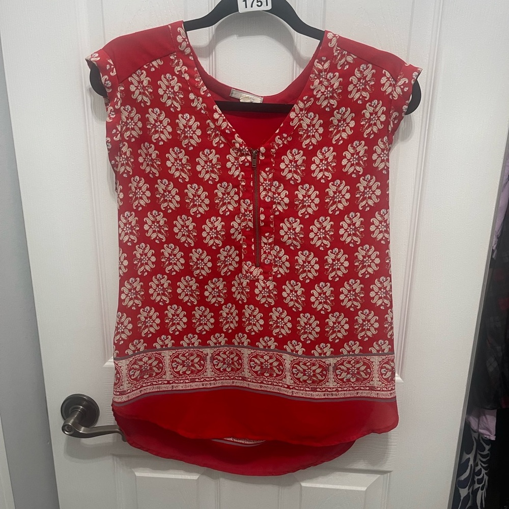 Elegant Red Floral Women's Blouse